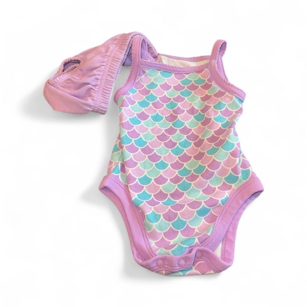 Garanimals Purple Scallop mermaid One piece with extra bottoms size 0-3 months